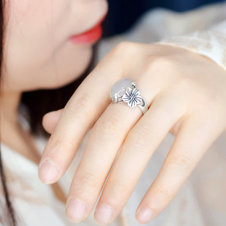 Anello in argento sterling 990 con calcedonio naturale e prugna, armonia positiva - image 4