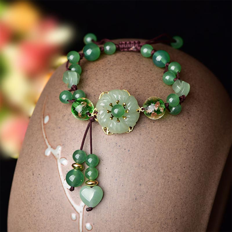 Braccialetto con fiori pendenti in giada verde naturale Buddha Stones Luck - image 1