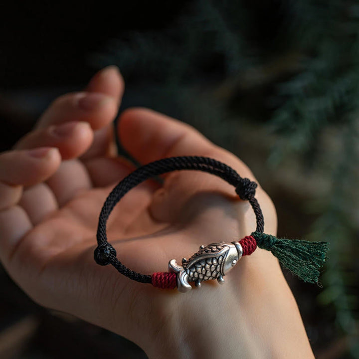 Bracciale intrecciato Buddha Stones 925 Sterling Silver Luck Koi Fish