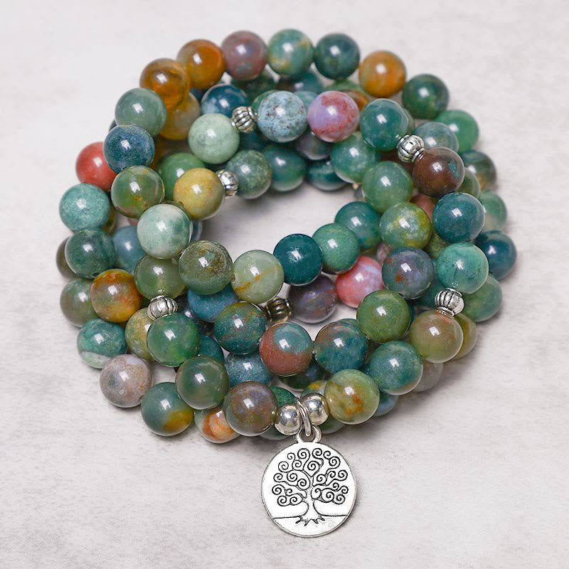 Braccialetto Buddha Stones con 108 perle di agata indiana, loto, OM e albero della vita, simbolo di calma e positività. - image 5