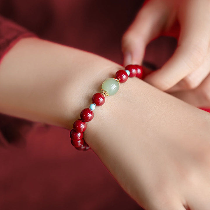 Braccialetto della fortuna Buddha Stones Cinnabar Green Aventurina