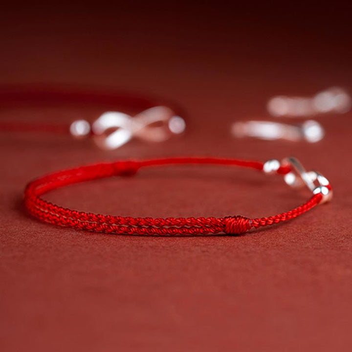 Buddha Stones 925 Sterling Silver Endless Knot Protezione Fortuna Braccialetto Cavigliera Corda Rossa - image 8