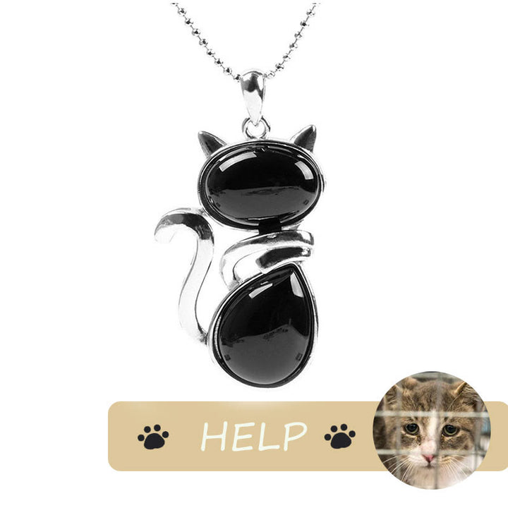 "Save A Cat" Collana con ciondolo amante dei gatti con motivo a gatto carino e protezione in cristallo naturale - Onice nero - image 10