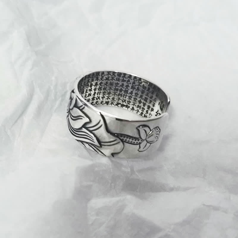 Anello di protezione del sutra del cuore con simbolo del loto in argento sterling 999 Buddha Stones - image 5