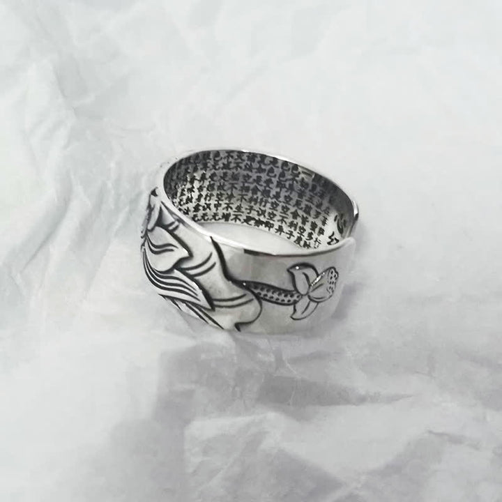 Anello di protezione del sutra del cuore con simbolo del loto in argento sterling 999 Buddha Stones - image 5