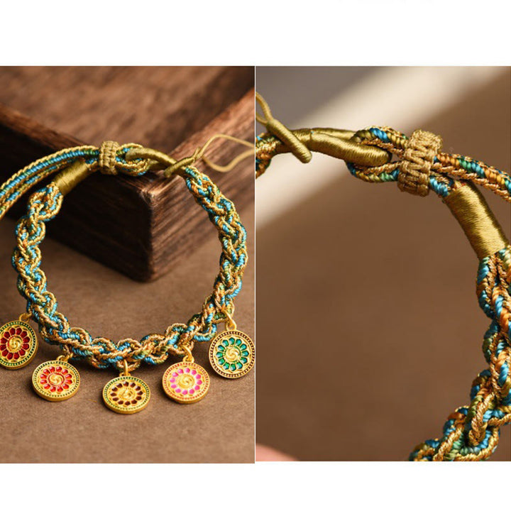 Braccialetto intrecciato a mano con corda intrecciata , Buddha Stones tibetane, cinque divinità della ricchezza e della fortuna