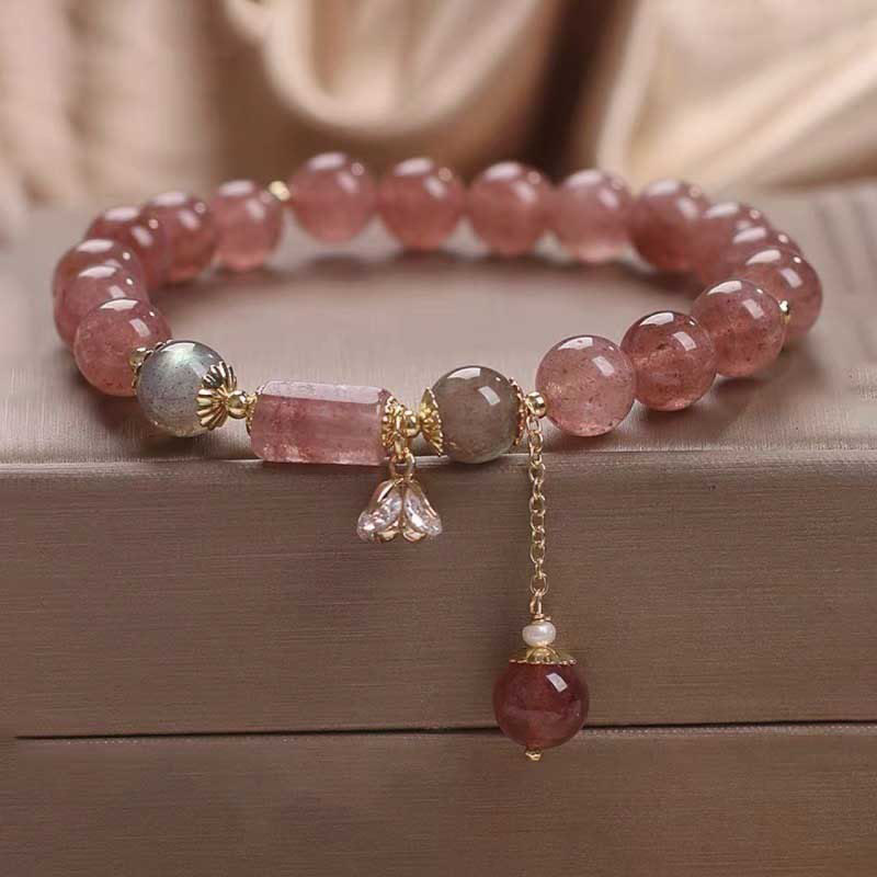 Braccialetto con ciondolo positivo a forma di fiore in zircone naturale al quarzo fragola Buddha Stones
