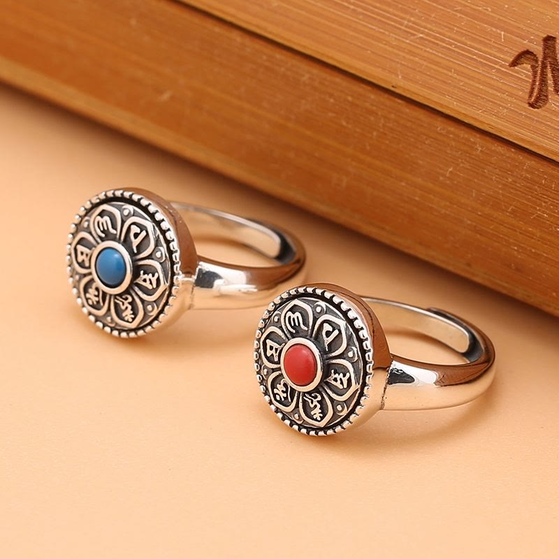 Anello girevole con Buddha Stones tibetano Om Mani Padme Hum Peace