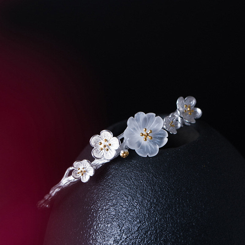 Buddha Stones Braccialetto regolabile con benedizione a forma di fiore di prugna in argento sterling 925 - image 3