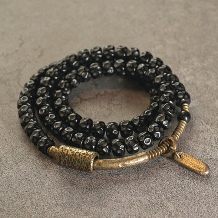 Bracciale triplo giro in ottone e rame con guscio di cocco retrò Buddha Stones - image 3