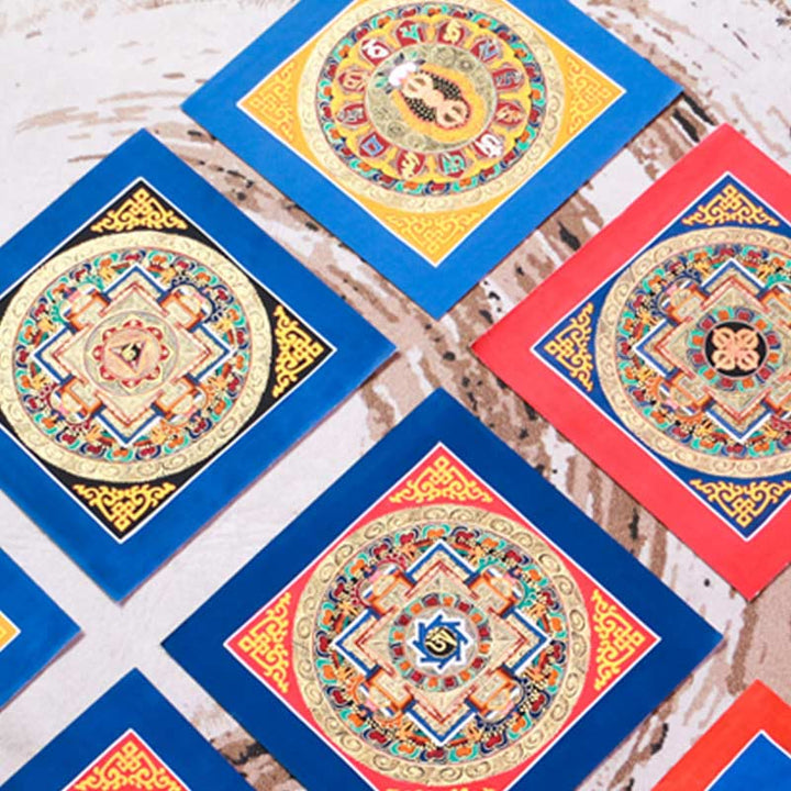 Dipinto Thangka tibetano fatto a mano, benedizione Thangka, scatola cieca, motivo a colori casuali