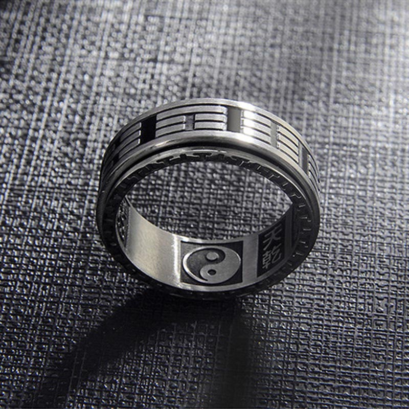 Anello girevole in acciaio al titanio con equilibrio Buddha Stones Bagua Yin Yang