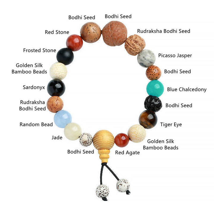 Bracciale Mala da polso Buddha Stones, semi di Bodhi, agata, saggezza e armonia