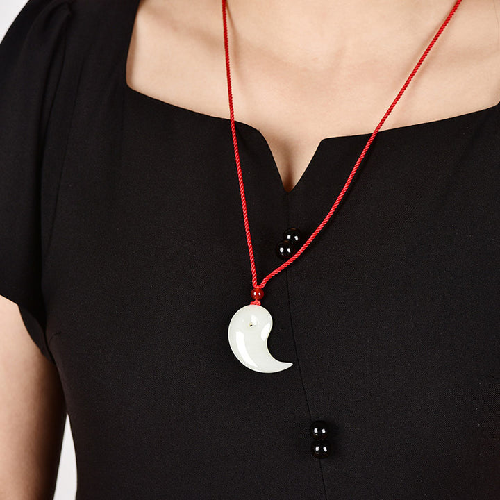 Collana con ciondolo a corda con benedizione di protezione in giada bianca e giada ciano Yin Yang - image 9