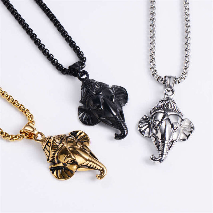 Collana con ciondolo di protezione in acciaio al titanio con elefante Ganesh Ganpati - image 6