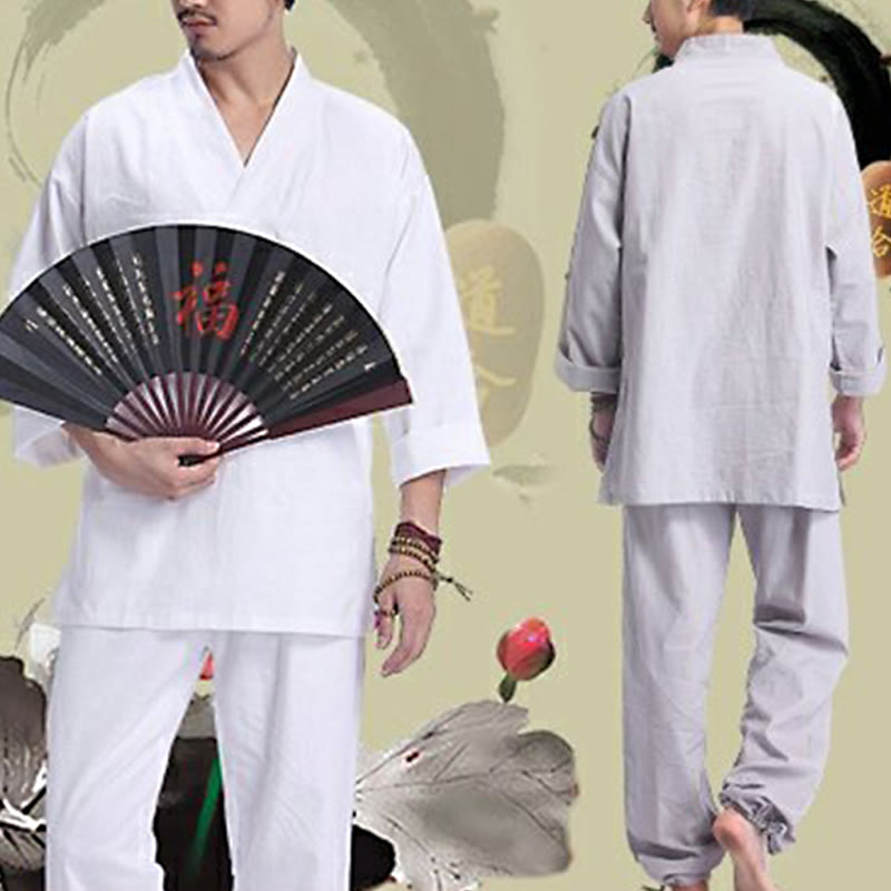 Set da uomo di abbigliamento yoga Buddha Stones a V, in cotone e lino, per meditazione e preghiera, spirituale e zen - image 18
