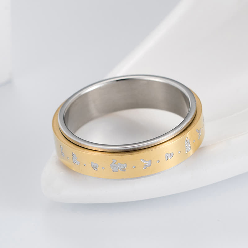 Anello girevole in acciaio al titanio con mantra Buddha Stones