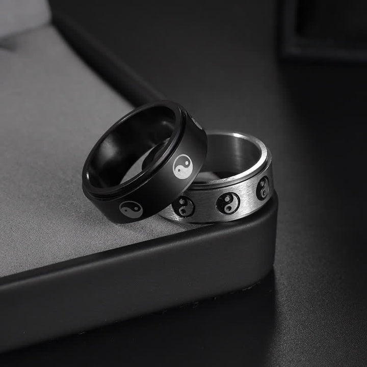 Anello girevole in acciaio al titanio Buddha Stones Yin Yang