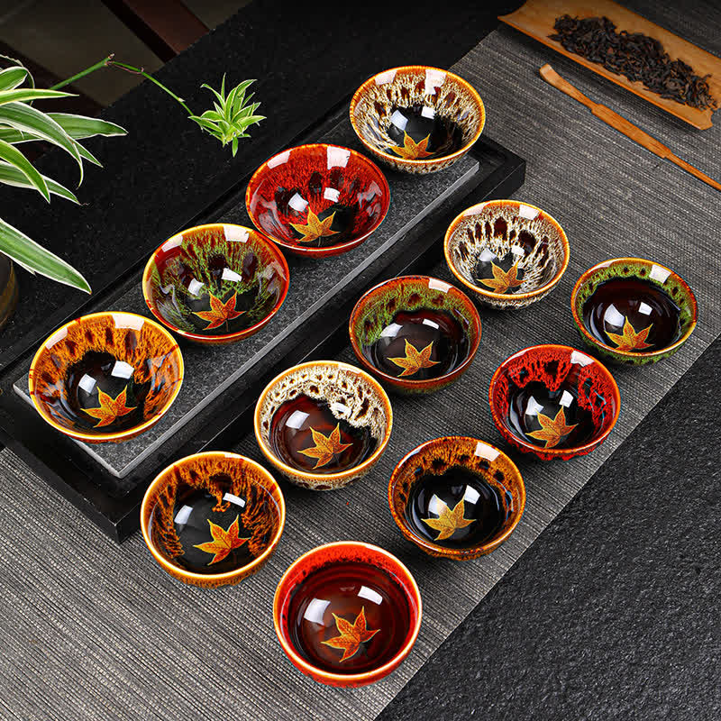 Buddha Stones Foglia d'acero Tazza da tè in ceramica colorata Tazze da tè per la casa