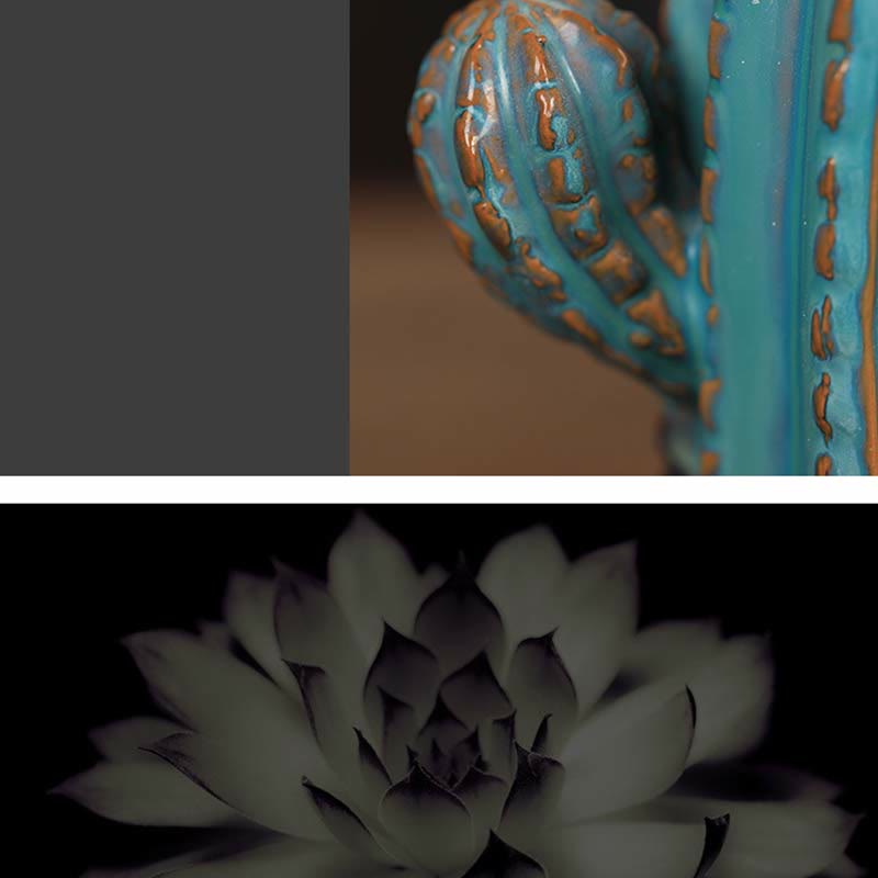 Bruciatore di incenso con fontana di fumo a riflusso curativo in ceramica di cactus - image 5