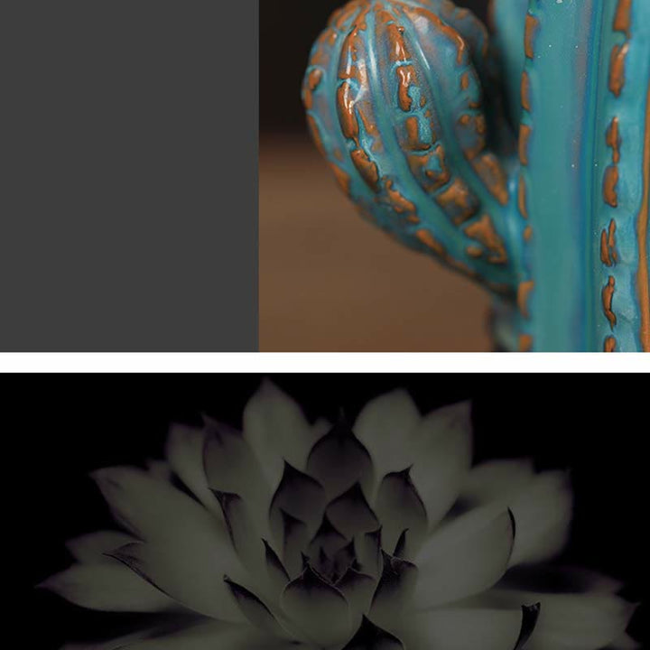 Bruciatore di incenso con fontana di fumo a riflusso curativo in ceramica di cactus - image 5