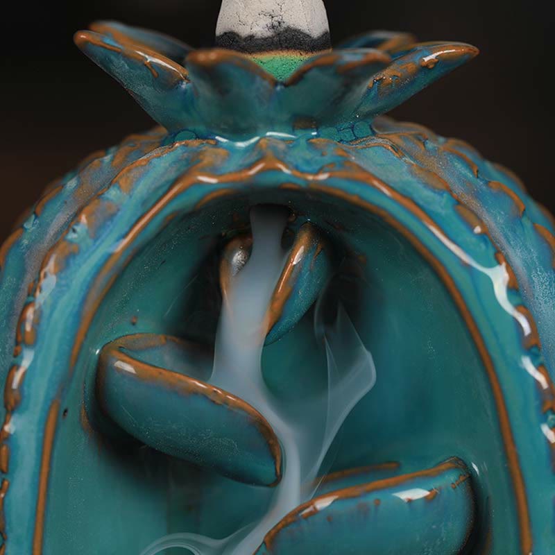 Bruciatore di incenso con fontana di fumo a riflusso curativo in ceramica di cactus - image 2