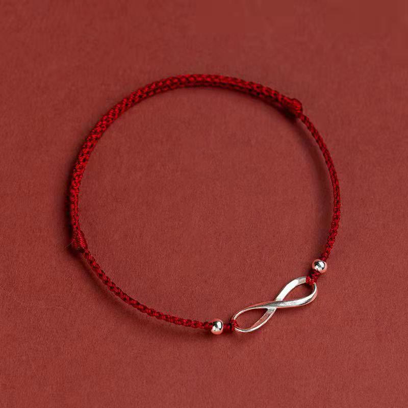 Buddha Stones 925 Sterling Silver Endless Knot Protezione Fortuna Braccialetto Cavigliera Corda Rossa - Rosso scuro - Braccialetto (circonferenza polso 15-20 cm) - image 13