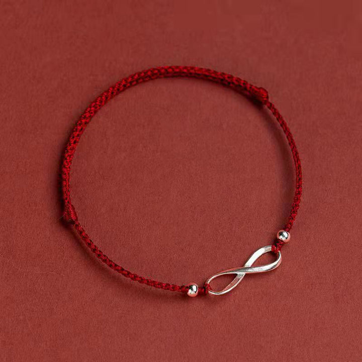 Buddha Stones 925 Sterling Silver Endless Knot Protezione Fortuna Braccialetto Cavigliera Corda Rossa - Rosso scuro - Braccialetto (circonferenza polso 15-20 cm) - image 13
