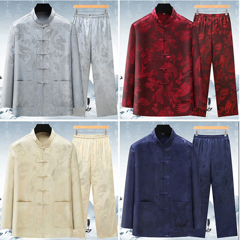 Buddha Stones Tang Suit Uomo Hanfu Cinese Drago Tradizionale Vestiti Kung Fu Camicia Uniforme Manica Lunga Cappotto Top e Pantaloni Abbigliamento Uomo Set - image 18