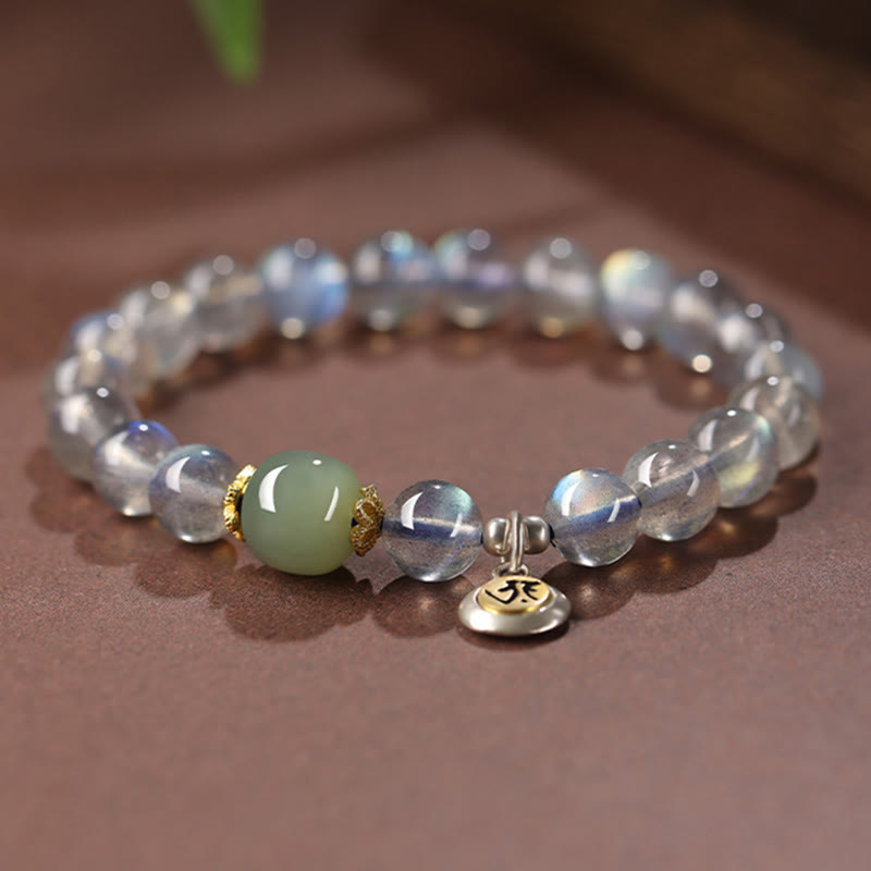 Bracciale Buddha Stones, zodiaco cinese, argento sterling 925, pietra di luna naturale e giada Hetian, simbolo positivo. - image 3
