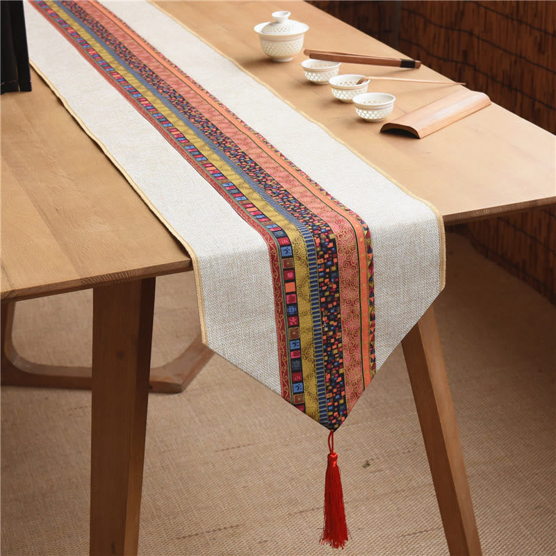 Buddha Stones Stile cinese classico Loto Koi Pesce Fiore Gru Calligrafia Illuminazione Cotone Lino Nappe Runner da tavolo