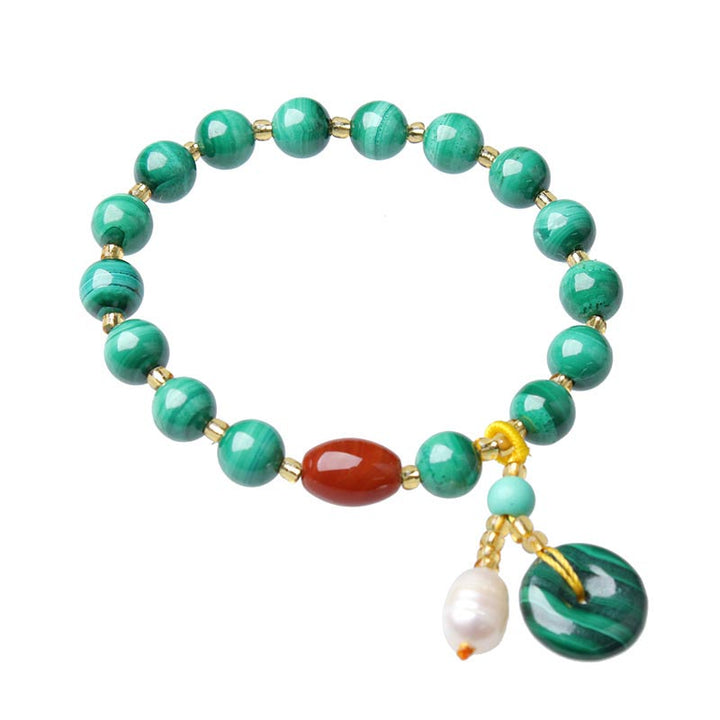Braccialetto di protezione con perline di agata rossa e malachite naturale
