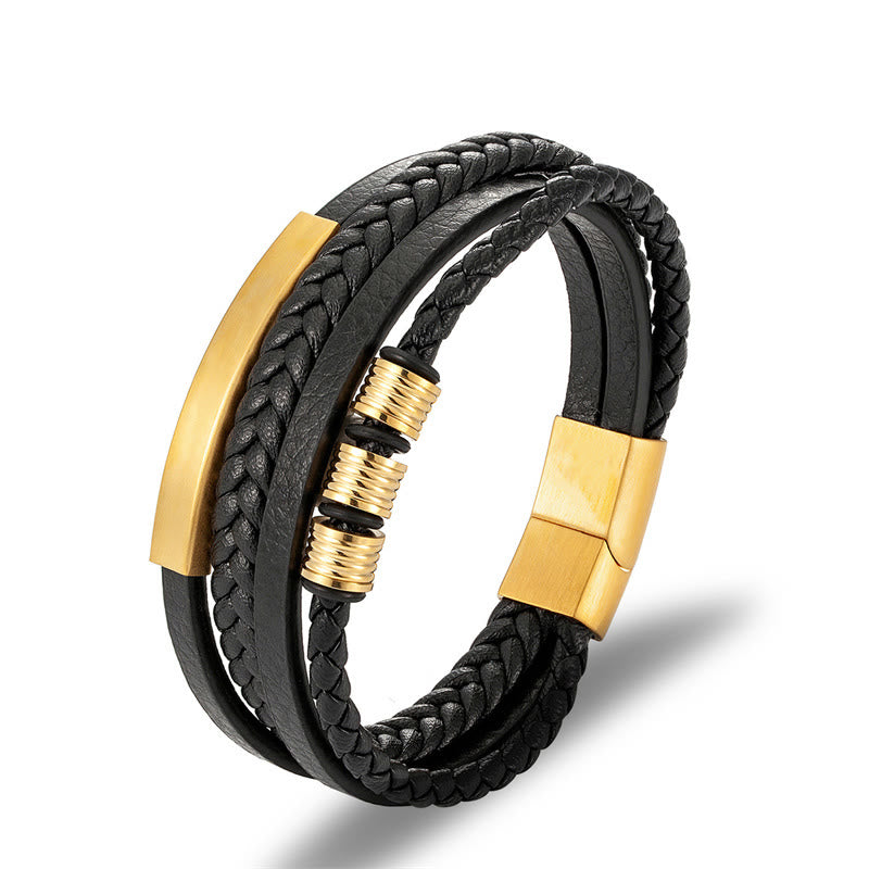 Bracciale con fibbia magnetica intrecciata in acciaio al titanio multistrato in pelle Buddha Stones