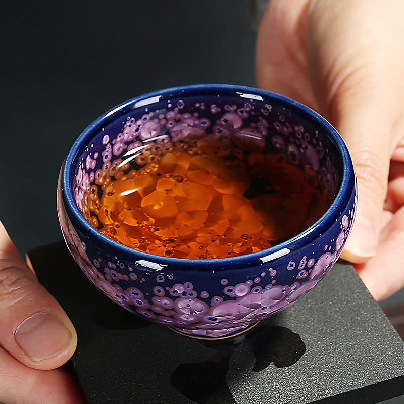 Buddha Stones Fiori di Iris Colorati Forno Cinese Jianzhan Cambiamento Tazza da Tè in Porcellana Tazza da Tè Tenmoku Kung Fu