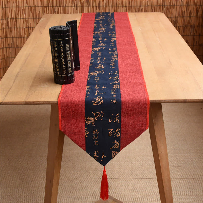 Buddha Stones Stile cinese classico Loto Koi Pesce Fiore Gru Calligrafia Illuminazione Cotone Lino Nappe Runner da tavolo