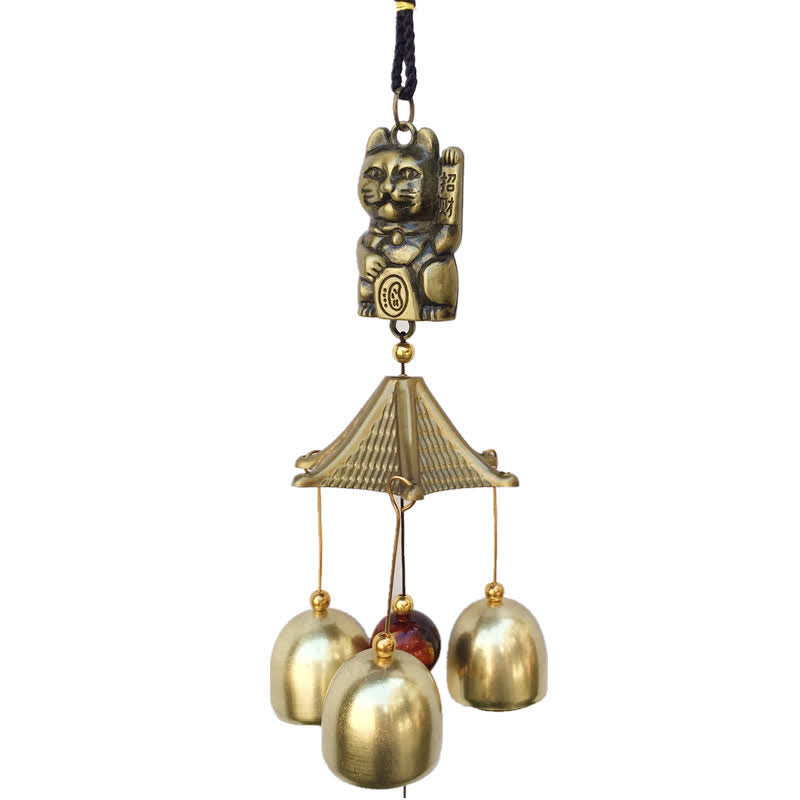 Campanello da parete con gatto di buona fortuna, decorazione per la casa fatta a mano in rame - image 6
