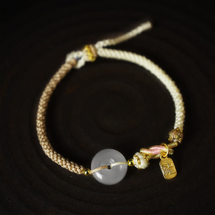Braccialetto di corda intrecciata con fibbia in agata bianca fatta a mano con Buddha Stones , fortuna, felicità e protezione