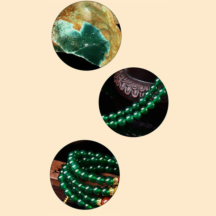 Buddha Stones 108 Perle Agata Verde Naturale Braccialetto Mala