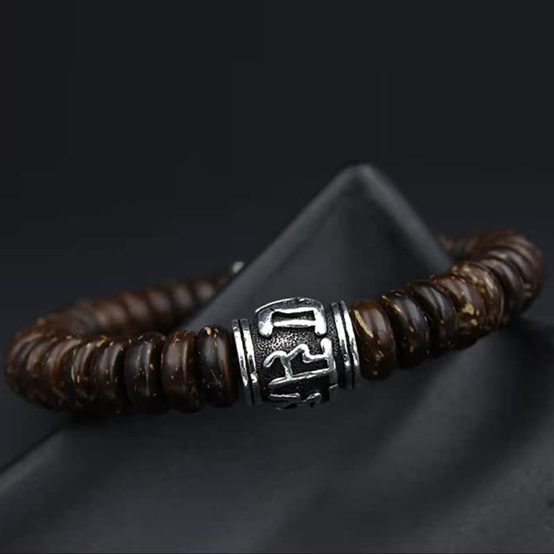Braccialetto positivo Buddha Stones Natural Tibetan Coconut Shell Om Mani Padme Hum