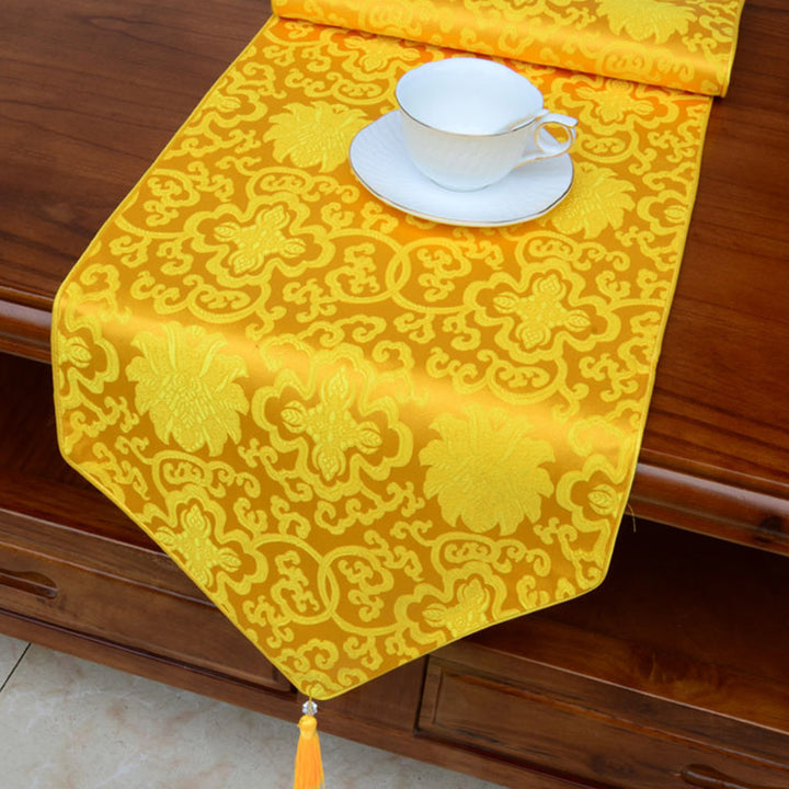 Preghiera Altare Fiore Vajra Drago Modello Tibetano Simboli di Buon Auspicio Nappe Jacquard Runner da Tavolo