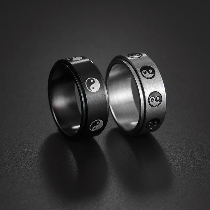 Anello girevole in acciaio al titanio Buddha Stones Yin Yang