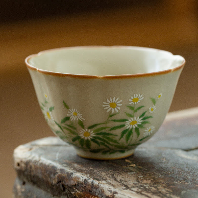 Buddha Stones Fiore di pesco Margherita Fiore Tazza da tè in ceramica Tazze da tè Kung Fu - Fiore di margherita 6,6 cm*3,7 cm*50 ml - image 4
