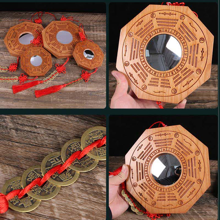 Mappa Feng Shui Bagua Legno di pesco Cinque monete imperatore Bilancia cinese Nodo Mappa energetica Specchio - image 8