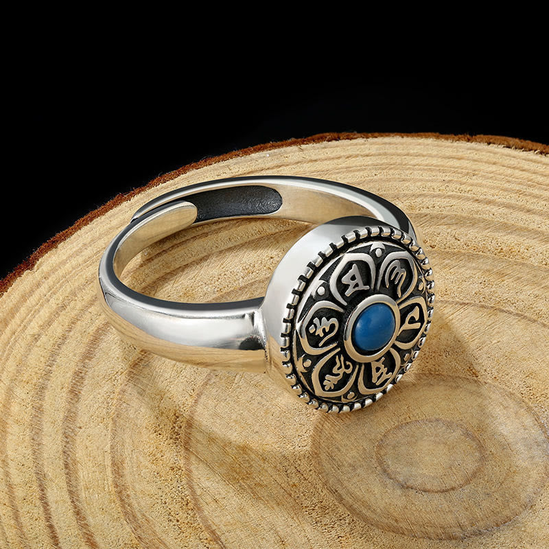 Anello girevole con Buddha Stones tibetano Om Mani Padme Hum Peace