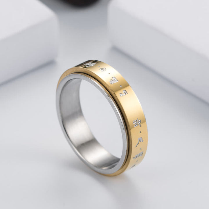 Anello girevole in acciaio al titanio con mantra Buddha Stones