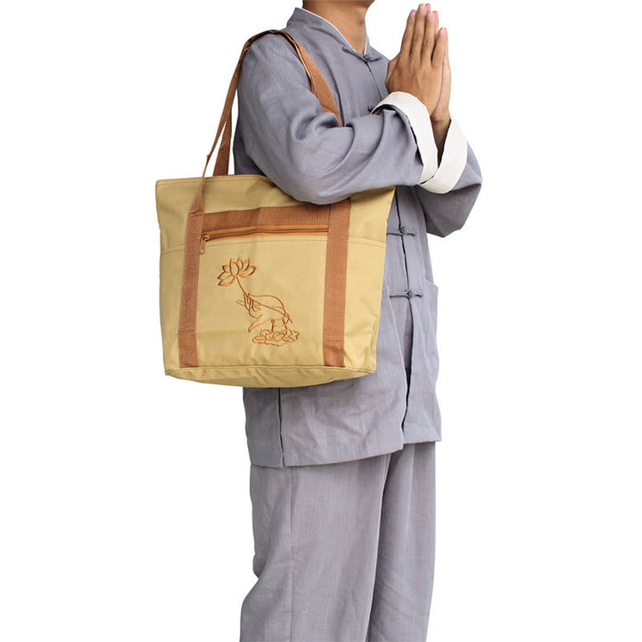 Borsa a tracolla in tela con motivo ricamato di loto per la pratica della mente spirituale
