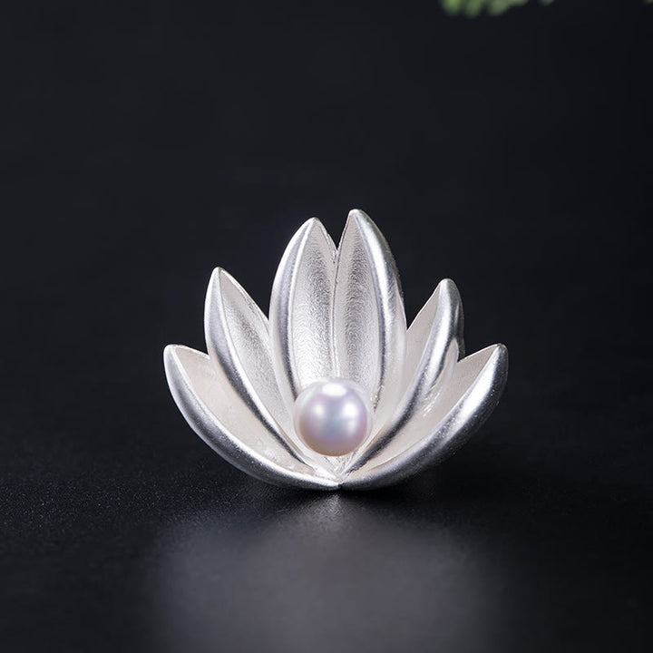 Spilla Buddha Stones 925 Sterling Silver Lotus Flower Pearl New Beginning - LOTO (Illuminazione♥Nuovo Inizio) - image 0