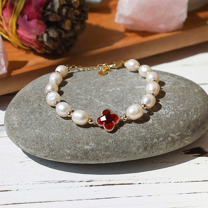 Bracciale a catena con quadrifoglio Buddha Stones, perle e ricchezza