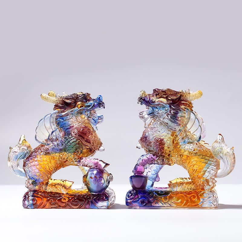 Feng Shui Kirin Fatto a mano Liuli Cristallo Arte Pezzo Fortuna Casa Ufficio Decorazione - image 6