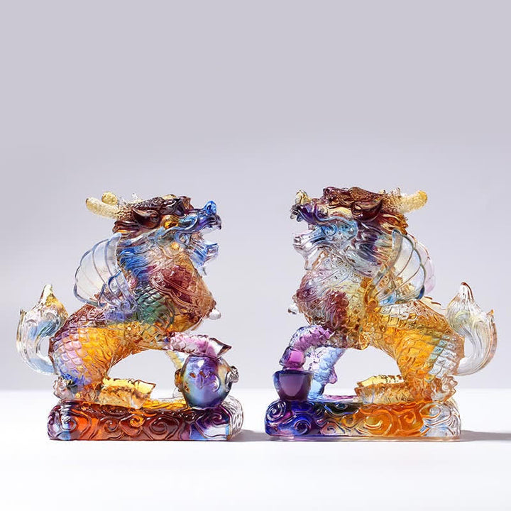 Feng Shui Kirin Fatto a mano Liuli Cristallo Arte Pezzo Fortuna Casa Ufficio Decorazione - image 6